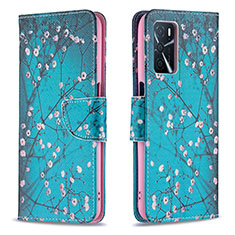 Leather Case Stands Fashionable Pattern Flip Cover Holder B01F for Oppo A16 Cyan