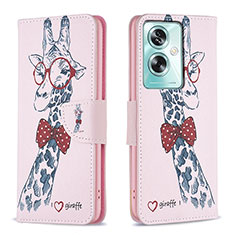 Leather Case Stands Fashionable Pattern Flip Cover Holder B01F for Oppo A2 5G Pink