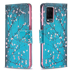 Leather Case Stands Fashionable Pattern Flip Cover Holder B01F for Oppo A54 4G Cyan