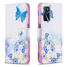 Leather Case Stands Fashionable Pattern Flip Cover Holder B01F for Oppo A54s Blue