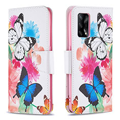 Leather Case Stands Fashionable Pattern Flip Cover Holder B01F for Oppo A74 4G Colorful