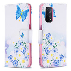 Leather Case Stands Fashionable Pattern Flip Cover Holder B01F for Oppo A93 5G Blue