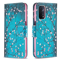 Leather Case Stands Fashionable Pattern Flip Cover Holder B01F for Oppo A93 5G Cyan