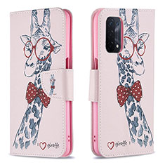 Leather Case Stands Fashionable Pattern Flip Cover Holder B01F for Oppo A93 5G Pink