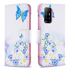 Leather Case Stands Fashionable Pattern Flip Cover Holder B01F for Oppo A94 5G Blue