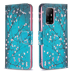 Leather Case Stands Fashionable Pattern Flip Cover Holder B01F for Oppo A94 5G Cyan