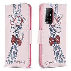 Leather Case Stands Fashionable Pattern Flip Cover Holder B01F for Oppo A94 5G Pink