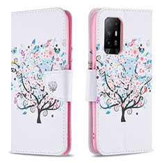 Leather Case Stands Fashionable Pattern Flip Cover Holder B01F for Oppo A94 5G White