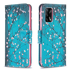 Leather Case Stands Fashionable Pattern Flip Cover Holder B01F for Oppo A95 4G Cyan