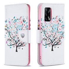Leather Case Stands Fashionable Pattern Flip Cover Holder B01F for Oppo A95 4G White