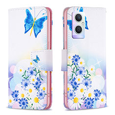 Leather Case Stands Fashionable Pattern Flip Cover Holder B01F for Oppo A96 5G Blue