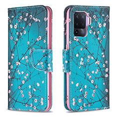 Leather Case Stands Fashionable Pattern Flip Cover Holder B01F for Oppo F19 Pro Cyan