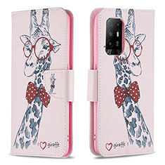 Leather Case Stands Fashionable Pattern Flip Cover Holder B01F for Oppo F19 Pro+ Plus 5G Pink