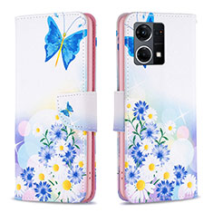 Leather Case Stands Fashionable Pattern Flip Cover Holder B01F for Oppo F21 Pro 4G Blue