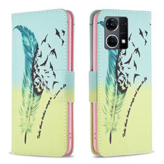 Leather Case Stands Fashionable Pattern Flip Cover Holder B01F for Oppo F21 Pro 4G Matcha Green