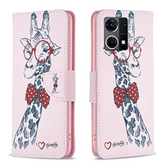Leather Case Stands Fashionable Pattern Flip Cover Holder B01F for Oppo F21 Pro 4G Pink