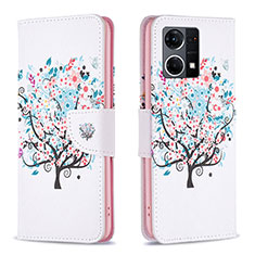 Leather Case Stands Fashionable Pattern Flip Cover Holder B01F for Oppo F21 Pro 4G White