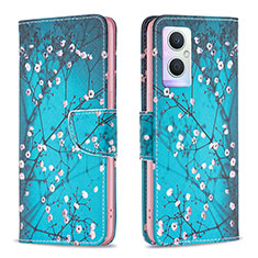 Leather Case Stands Fashionable Pattern Flip Cover Holder B01F for Oppo F21 Pro 5G Cyan