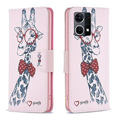 Leather Case Stands Fashionable Pattern Flip Cover Holder B01F for Oppo F21s Pro 4G Pink