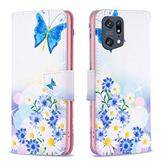 Leather Case Stands Fashionable Pattern Flip Cover Holder B01F for Oppo Find X5 Pro 5G Blue