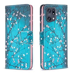 Leather Case Stands Fashionable Pattern Flip Cover Holder B01F for Oppo Find X5 Pro 5G Cyan