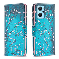 Leather Case Stands Fashionable Pattern Flip Cover Holder B01F for Oppo K10 4G Cyan