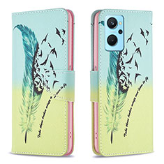 Leather Case Stands Fashionable Pattern Flip Cover Holder B01F for Oppo K10 4G Matcha Green