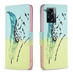 Leather Case Stands Fashionable Pattern Flip Cover Holder B01F for Oppo K10 5G India Matcha Green