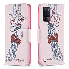 Leather Case Stands Fashionable Pattern Flip Cover Holder B01F for Oppo Reno5 F Pink