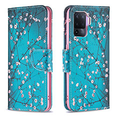Leather Case Stands Fashionable Pattern Flip Cover Holder B01F for Oppo Reno5 Lite Cyan