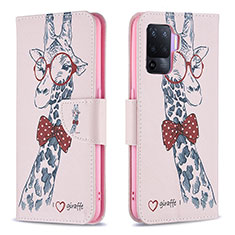 Leather Case Stands Fashionable Pattern Flip Cover Holder B01F for Oppo Reno5 Lite Pink
