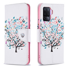 Leather Case Stands Fashionable Pattern Flip Cover Holder B01F for Oppo Reno5 Lite White