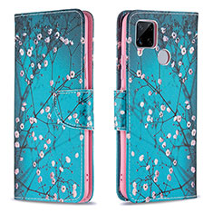 Leather Case Stands Fashionable Pattern Flip Cover Holder B01F for Realme 7i RMX2193 Cyan