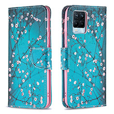 Leather Case Stands Fashionable Pattern Flip Cover Holder B01F for Realme 8 4G Cyan