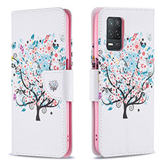 Leather Case Stands Fashionable Pattern Flip Cover Holder B01F for Realme 8 5G White