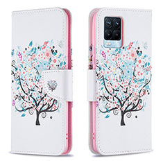 Leather Case Stands Fashionable Pattern Flip Cover Holder B01F for Realme 8 Pro White