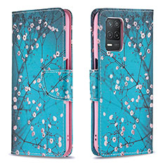 Leather Case Stands Fashionable Pattern Flip Cover Holder B01F for Realme 8s 5G Cyan