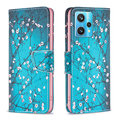 Leather Case Stands Fashionable Pattern Flip Cover Holder B01F for Realme 9 4G Cyan