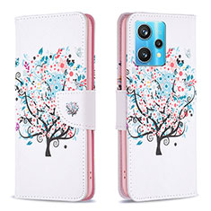 Leather Case Stands Fashionable Pattern Flip Cover Holder B01F for Realme 9 4G White