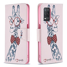 Leather Case Stands Fashionable Pattern Flip Cover Holder B01F for Realme 9 5G India Pink