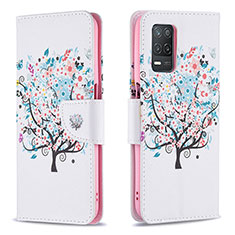 Leather Case Stands Fashionable Pattern Flip Cover Holder B01F for Realme 9 5G India White