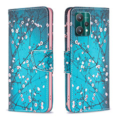 Leather Case Stands Fashionable Pattern Flip Cover Holder B01F for Realme 9 Pro 5G Cyan