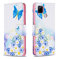 Leather Case Stands Fashionable Pattern Flip Cover Holder B01F for Realme C12 Blue