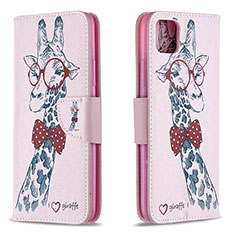 Leather Case Stands Fashionable Pattern Flip Cover Holder B01F for Realme C20 Pink