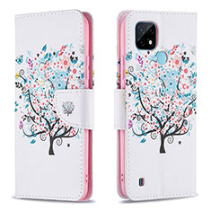 Leather Case Stands Fashionable Pattern Flip Cover Holder B01F for Realme C21 White