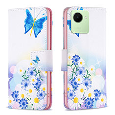 Leather Case Stands Fashionable Pattern Flip Cover Holder B01F for Realme C30 Blue