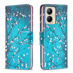 Leather Case Stands Fashionable Pattern Flip Cover Holder B01F for Realme C33 (2023) Cyan