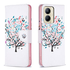 Leather Case Stands Fashionable Pattern Flip Cover Holder B01F for Realme C33 (2023) White