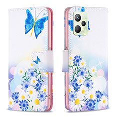 Leather Case Stands Fashionable Pattern Flip Cover Holder B01F for Realme C35 Blue