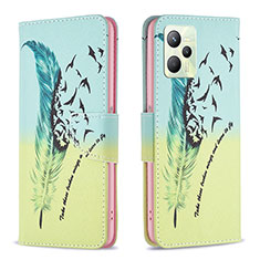 Leather Case Stands Fashionable Pattern Flip Cover Holder B01F for Realme C35 Matcha Green